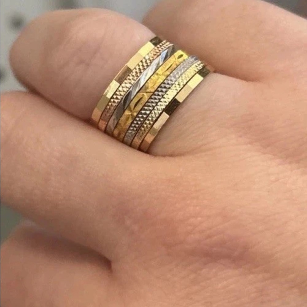 7 Rings Curated Stacking Set - Textured, Minimalist, Modern Rings, GP Sterling - Picture 7 of 7